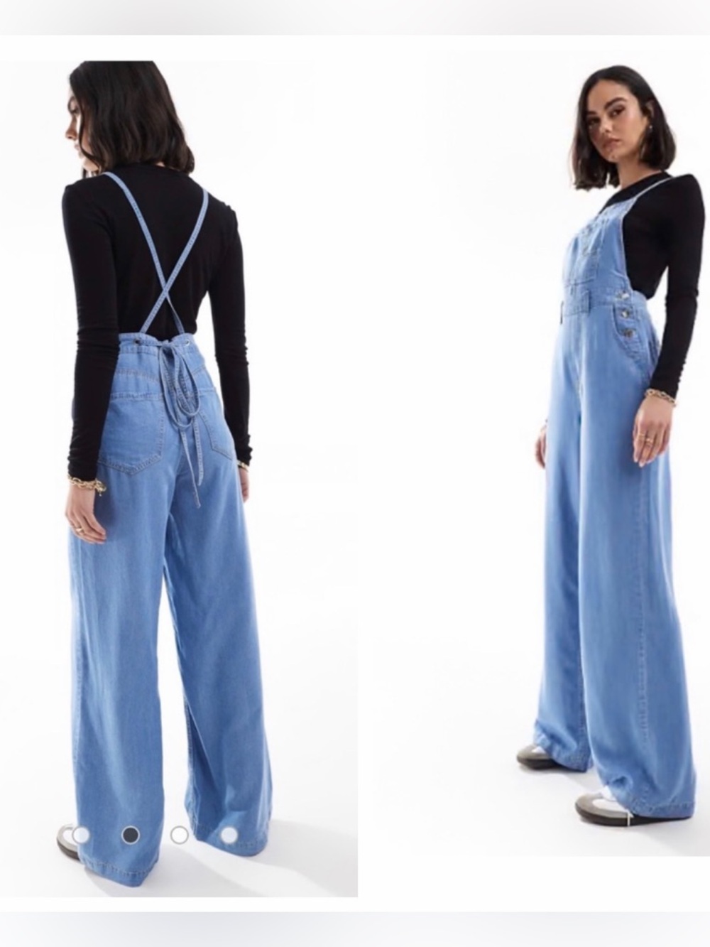 stradivarius Soft touch denim Overalls Light Blue Wide-Leg